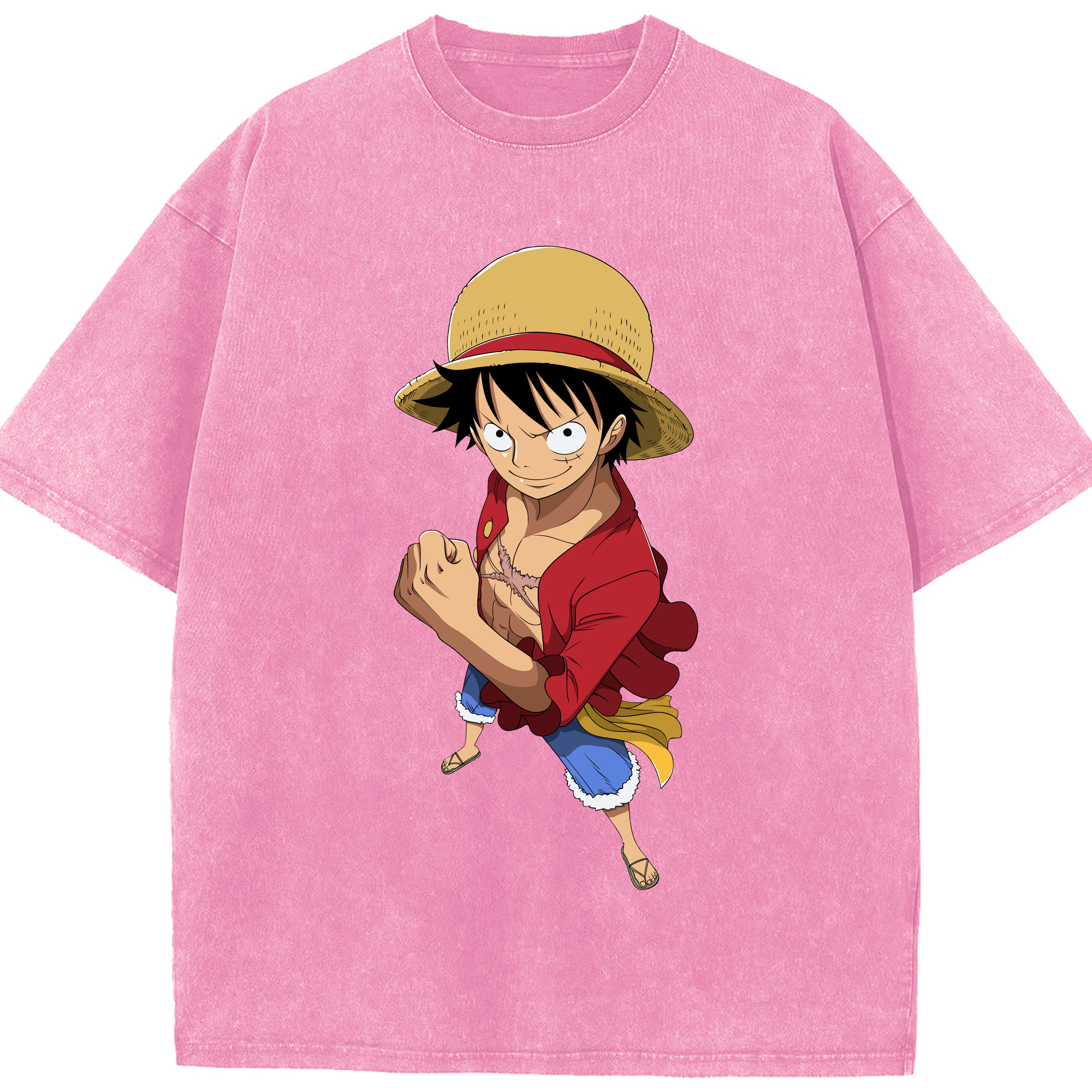 ワンピース モンキー・D・ルフィ ONE PIECE Monkey D. Luffy 綿100% ヴィンテージ風 半袖Tシャツ（フロントプリント）